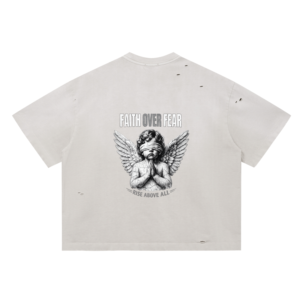 Faith Over Fear - Vintage Washed Distressed Oversized Shirt