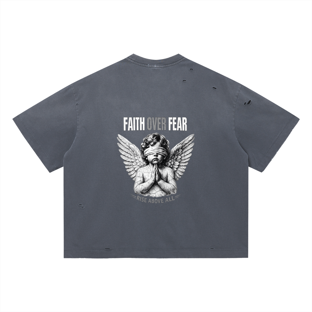 Faith Over Fear - Vintage Washed Distressed Oversized Shirt
