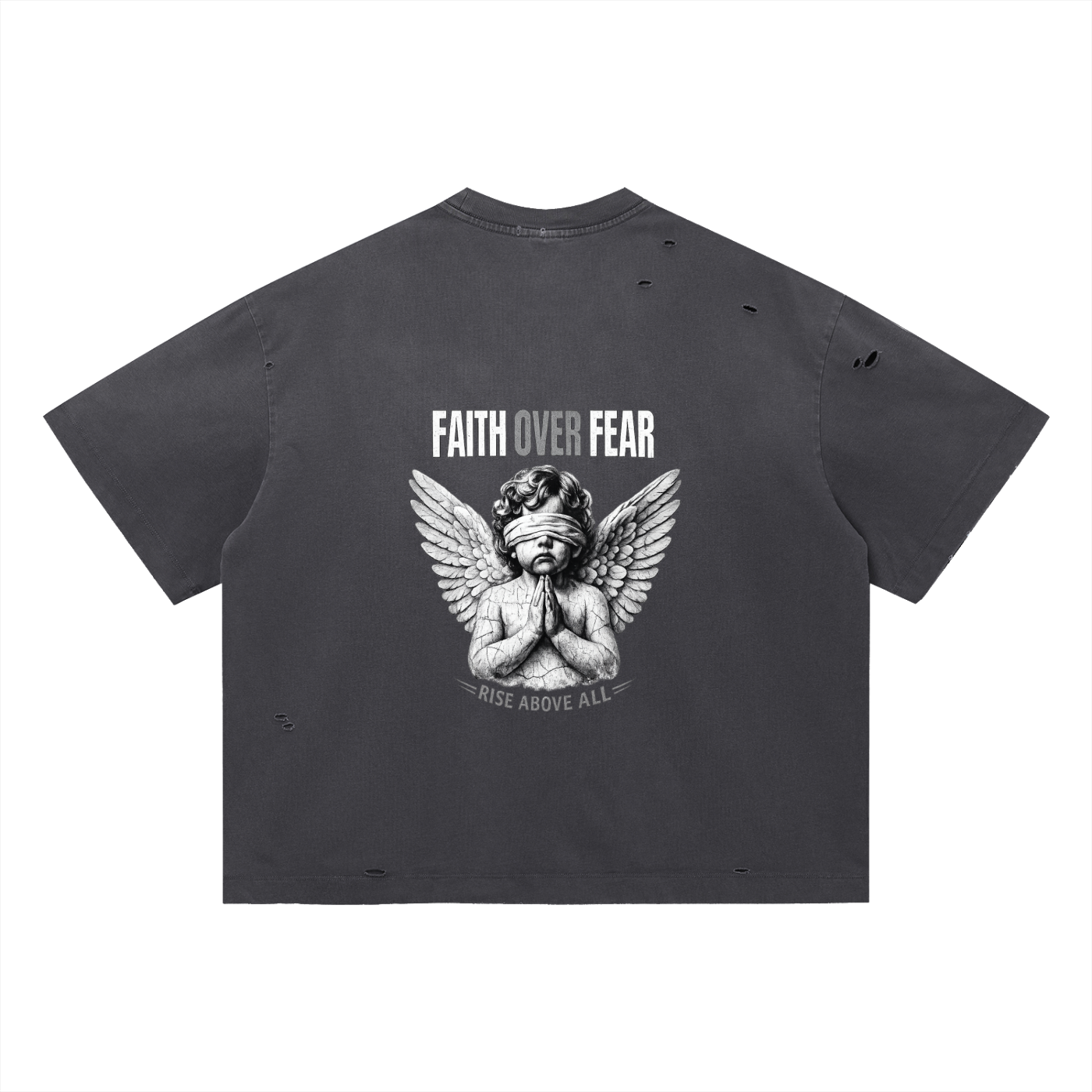 Faith Over Fear - Vintage Washed Distressed Oversized Shirt