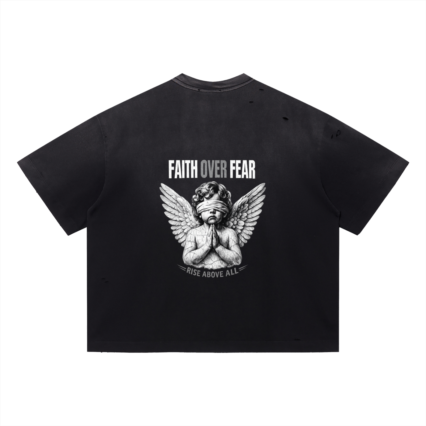 Faith Over Fear - Vintage Washed Distressed Oversized Shirt